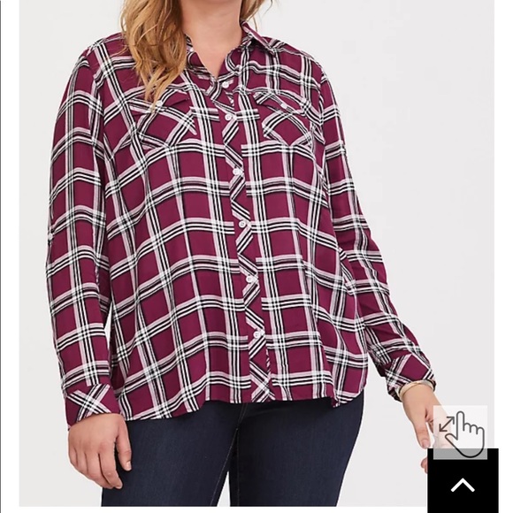 Torrid Challis Burgundy Plaid Button-Down Top, Sz 2X - Picture 1 of 6
